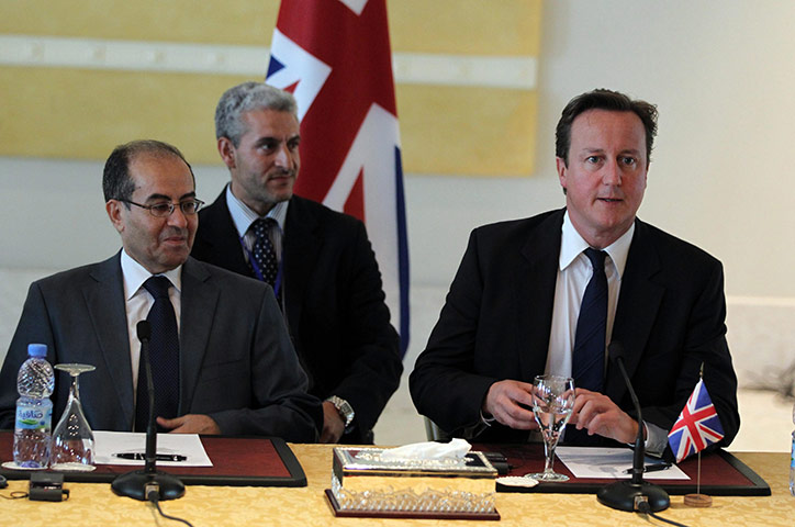 Cameron in Tripoli: Mahmoud Jibril, left, and David Cameron during their meeting in Tripoli