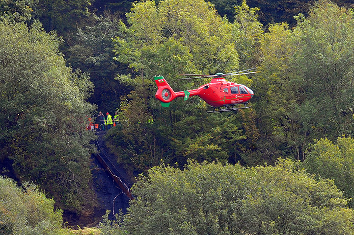 Wales miners: South Wales air ambulance helicopter leaving the mine