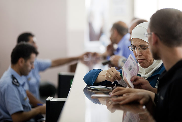 Levene West Bank: Passport checks at Istarha border crossing Palestinian checkpoint, Jericho