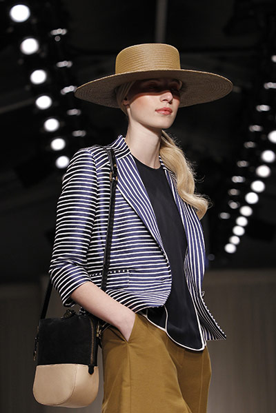 London Fashion: Models present outfits by designer Jaeger London at Somerset House