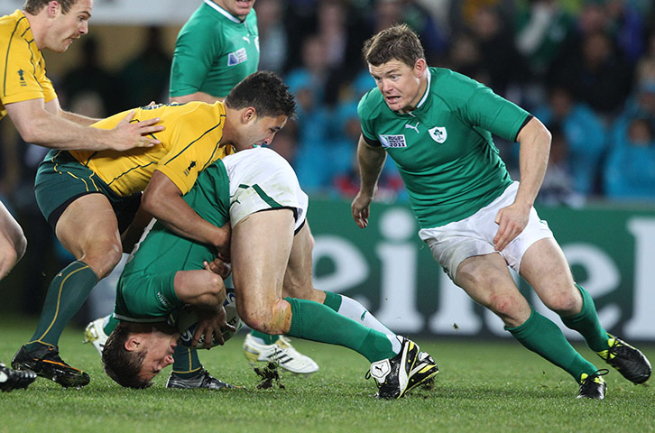 Australia v Ireland: Gordon D'Arcy is tackled by Anthony Faingaa 