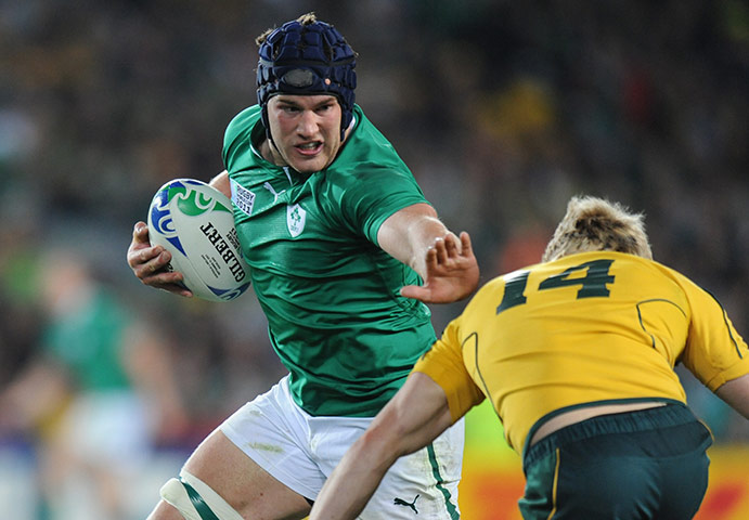 Australia v Ireland: Ireland flanker Sean O'Brien hands off Australia's James O'Connor
