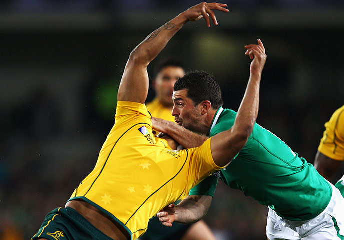 Australia v Ireland: Kurtley Beale is high tackled by Rob Kearney 