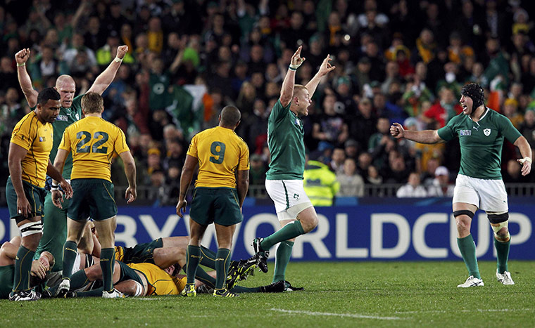 Australia v Ireland: Ireland players celebrate after winning their match against Australia