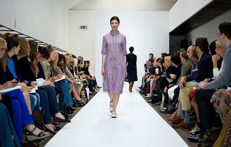 London Fashion week : A model walks down the runway during the Margaret Howell runway show 