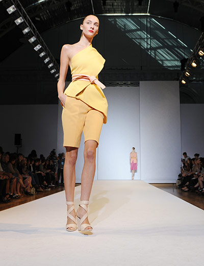 London Fashion week : A model on the runway at Nicole Farhi's Spring/Summer 2012 fashion show