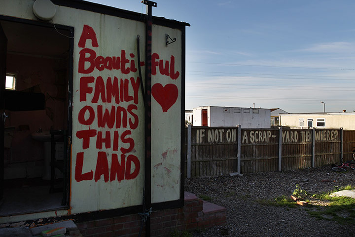 Dale Farm: slogans on a washroom