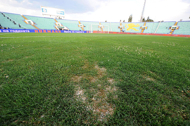 Bulgaria v England: Bare patches on the pitch at the Vasil Levski Stadium 