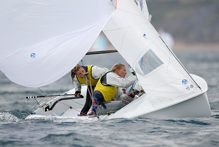 Team GB 2012 Sailors: Hannah Mills & Saskia Clark in a 470 Womens Class race at Weymouth
