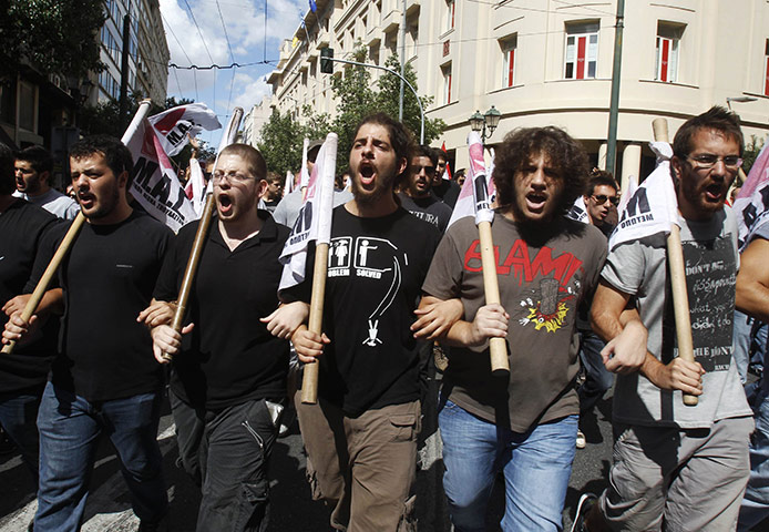 Strike in Greece: Students, members of Greece's Communist Party, march during a protest