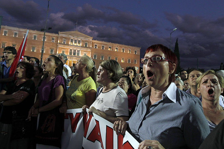 Strike in Greece: Protesters chant slogans in an anti-austerity protest