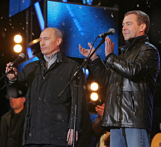 Medvedev and Putin: Putin and Medvedev at a concert in Red Square, Moscow 