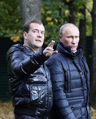 Medvedev and Putin: Russia's President Medvedev and Prime Minister Vladimir Putin