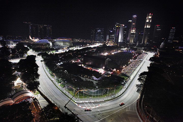 Singapore Grand Prix: An aerial view of the floodlit Singapore grand prix circuit