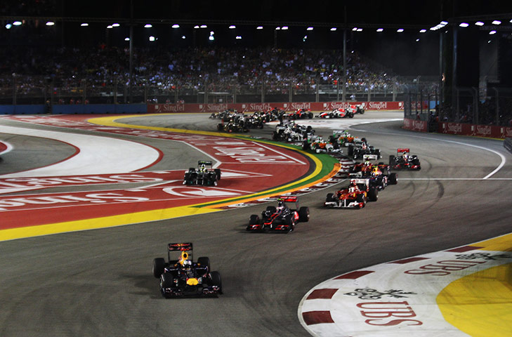 Singapore Grand Prix: Sebastian Vettel leads the pack through the chicane