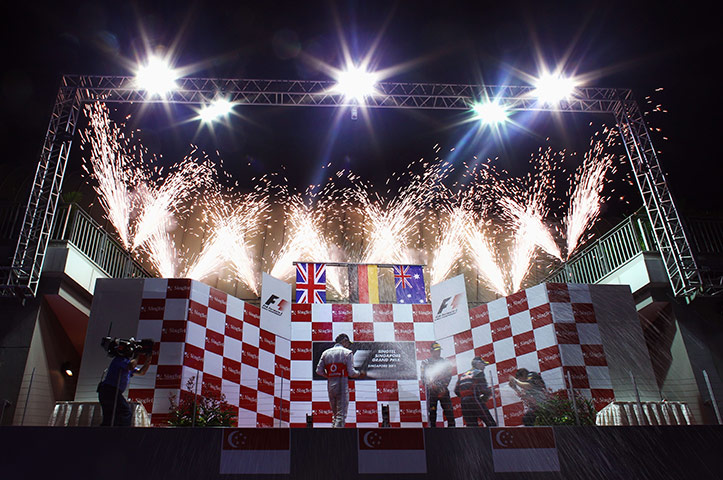 Singapore Grand Prix: Drivers celebrate on the podium after the Singapore Grand Prix