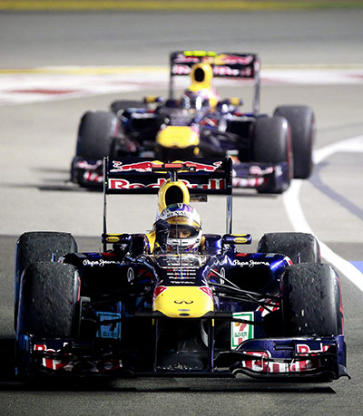 Singapore Grand Prix: Sebastian Vettel celebrates his victory at the Singapore Grand Prix