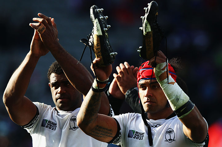 Fiji v Samoa: Netani Edward Talei looks unhappy as he applauds the Fiji fans