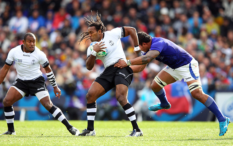Fiji v Samoa: Fiji's Albert James Vulivuli breaks with the ball against Samoa