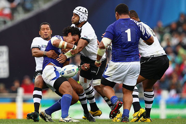 Fiji v Samoa: There's no way past Fiji's Mala Ravulo for Samoa's Maurie Faasavalu