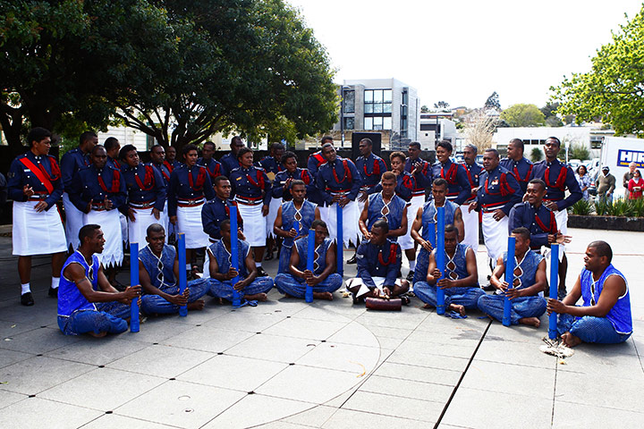 Fiji v Samoa: The Fijian Police Band perform in Ellerslie Town Sqaure, Auckland