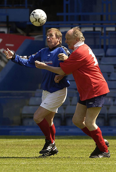 MP's playing football: 2004 MP Ian Gibson and Kenny Dalglish at Stamford Bridge