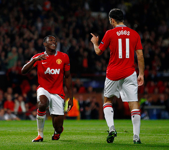 Champions League Tuesday: Danny Welbeck and Ryan Giggs celebrate after Welbeck scored against Basel