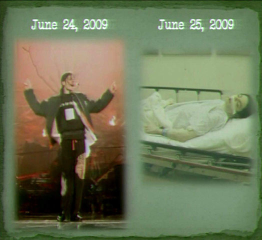 Michael Jackson trial: Projections of Michael Jackson dancing and on a gurney in June 2009