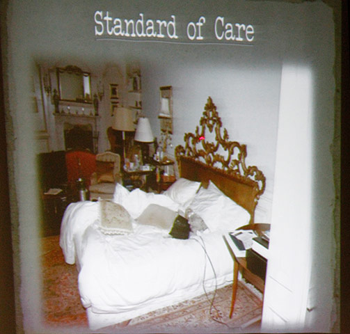 Michael Jackson trial: A slide of the bed where Michael Jackson died