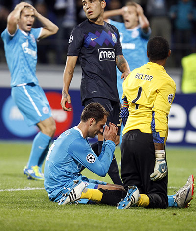 Champions League Wed: Zenit St. Petersburg's Roman Shirokov rues a missed chance against Porto