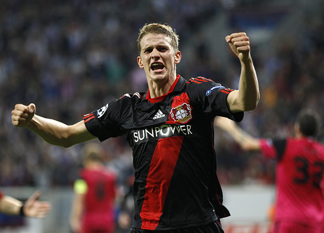 Champions League Wed: Bayer Leverkusen's Lars Bender celebrates opening the scoring against Genk