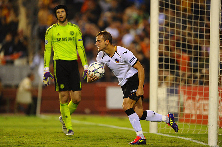 Champions League Wed: Soldado races back to the centre circle after scoring a penalty
