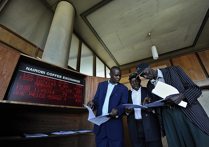 Coffee in Kenya: Coffee traders attend a bean auction 