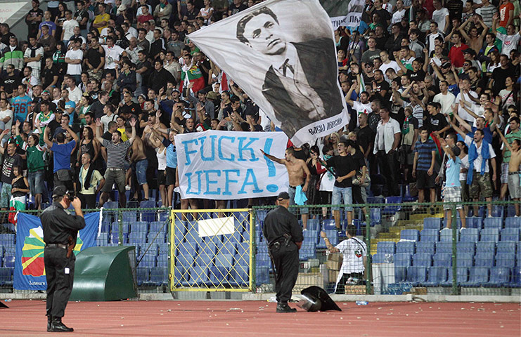 Bulgaria v England: Bulgarian fans with anti-UEFA banner