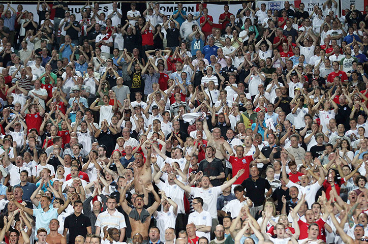 Bulgaria v England: England fans celebrate at the final whistle against Bulgaria