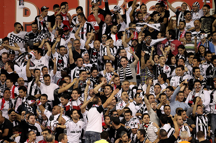 Europa League: The Besiktas fans cheer during the match against Stoke City 
