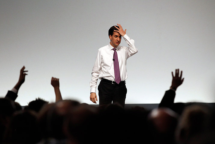 24 hours in pictures: Liverpool, UK: Ed Miliband addresses members of the public