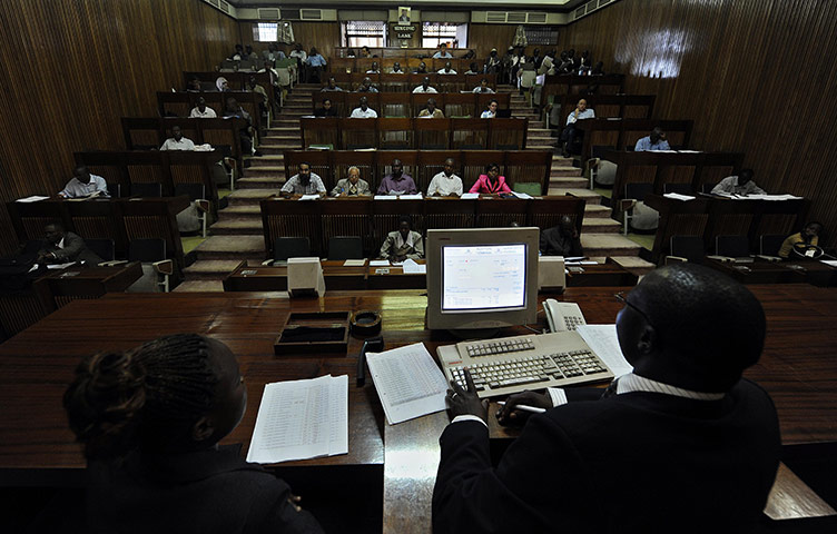 Coffee in Kenya: Coffee traders attending an auction. at Nairobi coffee exchange