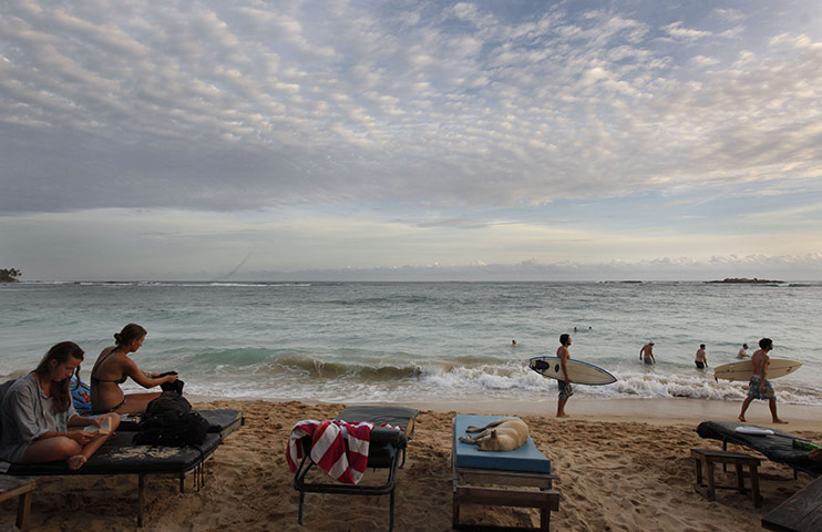 24 hours: Unawatuna, Sri Lanka: A stray dog lies on a beach chair