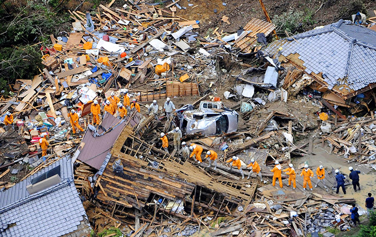 Typhoon Talas: rescue workers in Tanabe