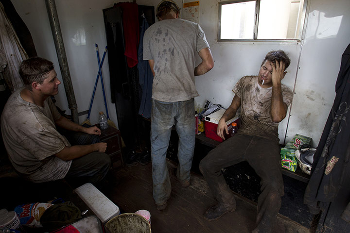 Oil in North Dakota: Oil workers takes a break 