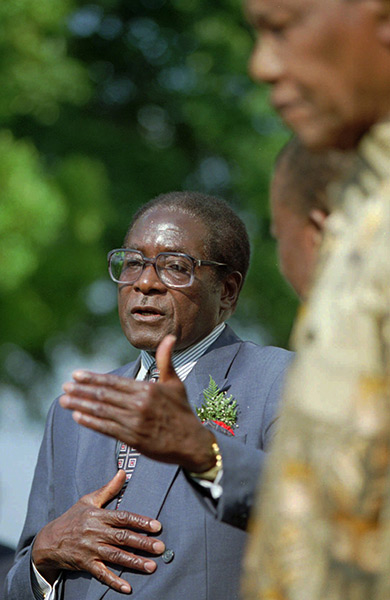 Robert Mugabe: March 1996: Zimbabwean President Robert Mugabe talks at a news conference 