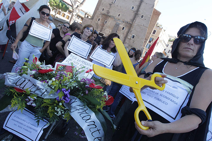 Italy strike: People take part in a protest of the Italian USB union
