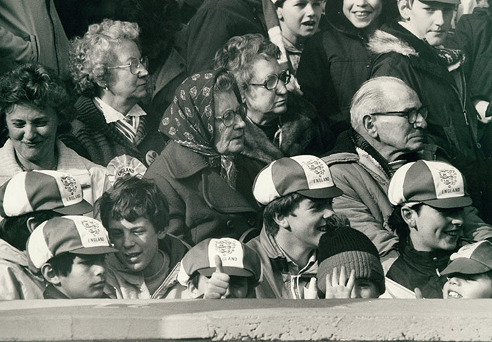 Archives Awareness: Football fans at a schoolboy international match in March 1985.