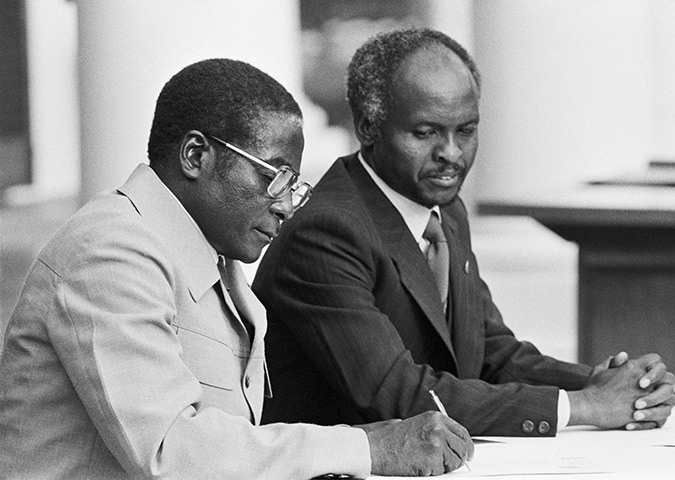 Robert Mugabe: 18 April 1980: Robert Mugabe and Canaan Banana at the independence ceremony