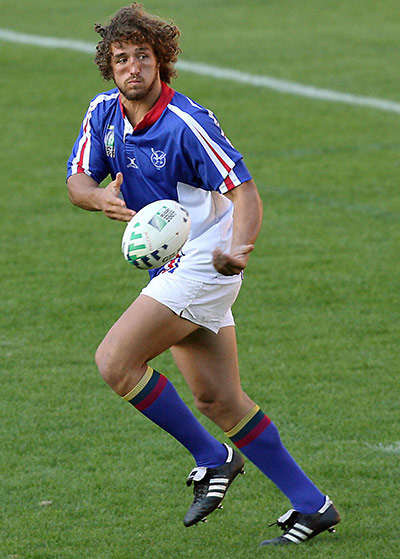 sport: Namibia's N 8 Jacques Burger attends a t