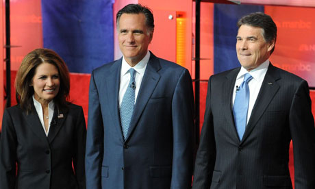 Michele Bachmann, Mitt Romney and Rick Perry