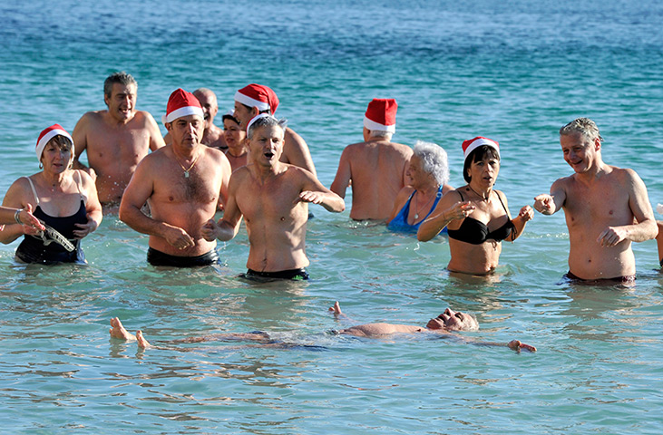 New Years day swimmers: People take part in a traditional sea swim in Marseille, southern France