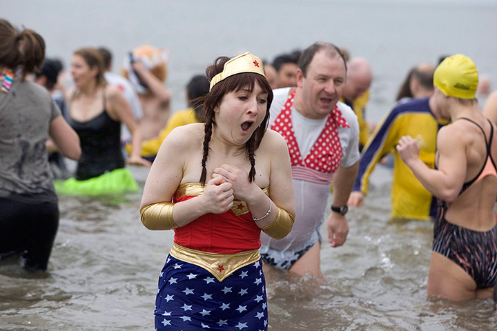 New Years day swimmers: People brave cold temperatures to take a swim in the North Sea, Whitley Bay