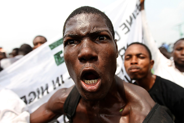Nigeria protests: A protester shouts slogans on the second day of a protest n Lagos